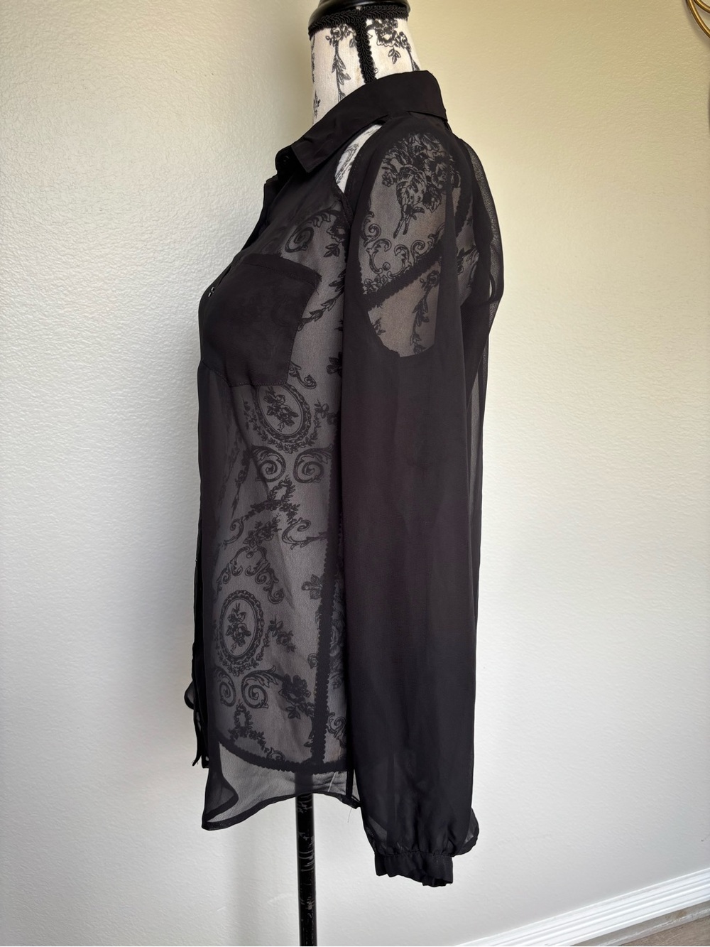 jonathan martin Black Sheer with Open front and back design Button-Down Blouse - Picture 5 of 13